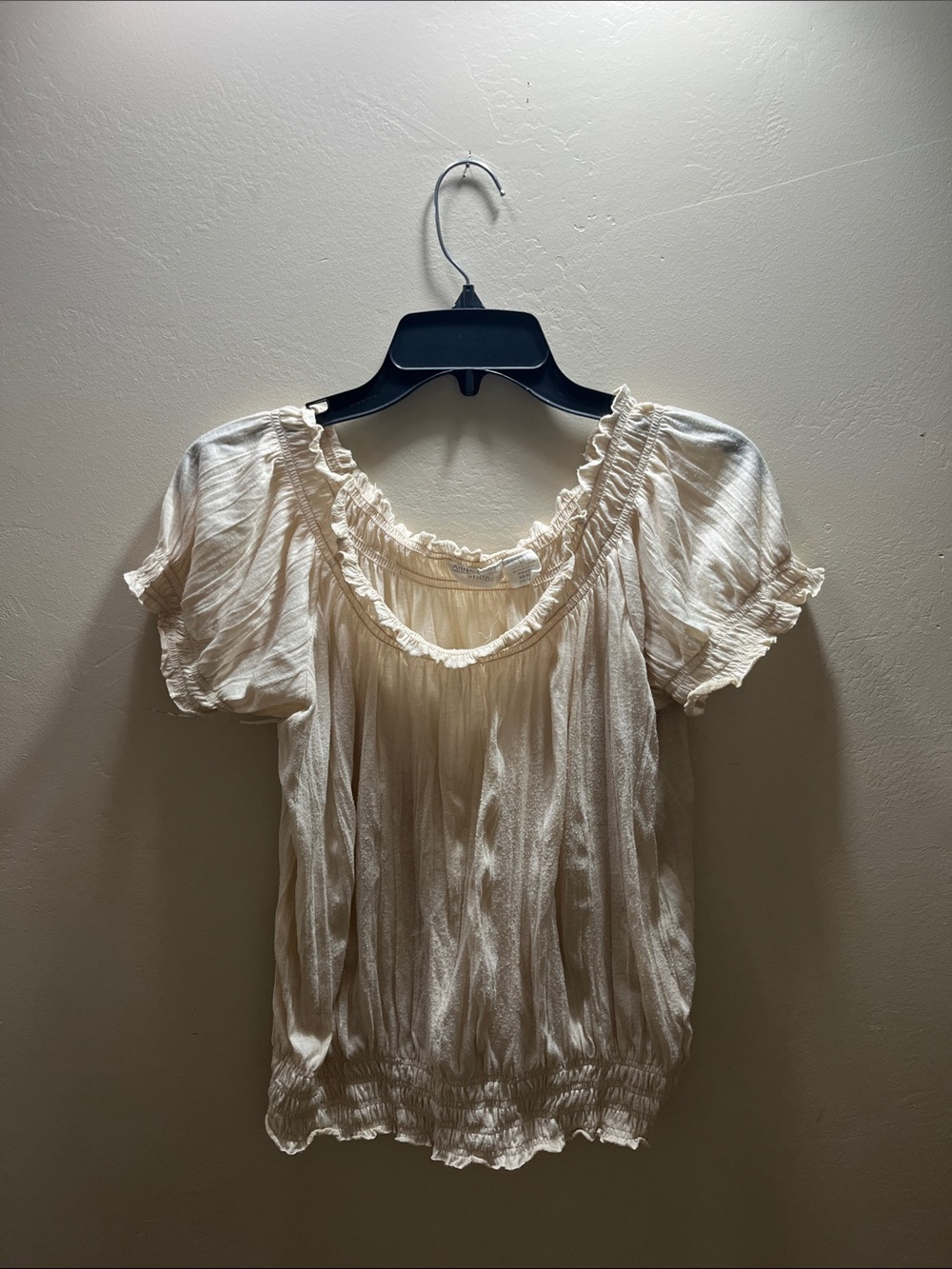 Allison Brittney Cream Ruffle-Trim Peasant Blouse